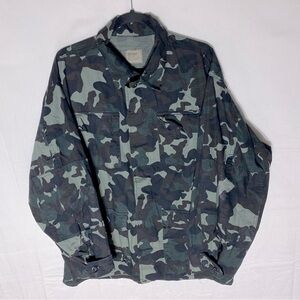 Vintage Deep Green Camo Rip Stop Military Tactical Field Shirt Light Jacket L